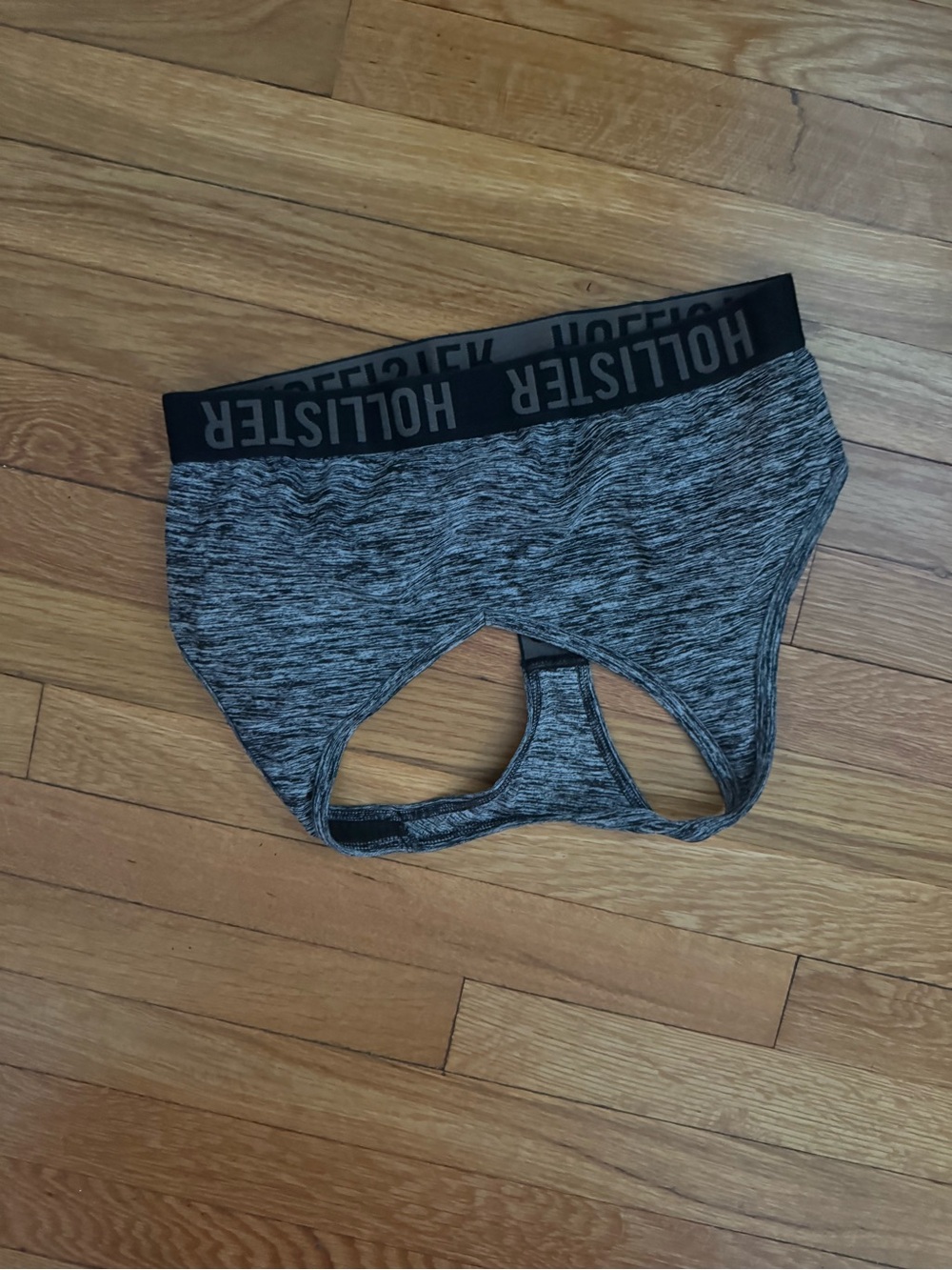 Hollister Gray Marled Cutout Sports Brief with Black Logo Waistband